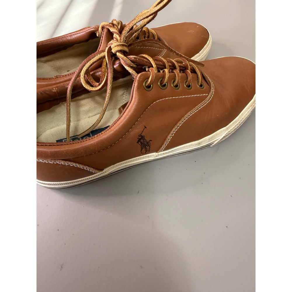 Polo Ralph Lauren Vaughn Leather Sneakers Mens 9.5 D Brown Low Top Shoes 800859